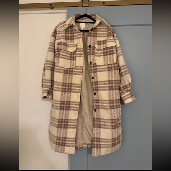 H&M Plaid Long Coat- Small - Picture 2 of 9